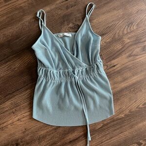 Abercrombie & fitch satin ribbed wrap blue tank top
